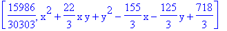 [15986/30303, x^2+22/3*x*y+y^2-155/3*x-125/3*y+718/3]
